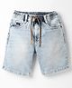 Ruff Woven Above Knee Length Washed Denim Shorts - Light Blue