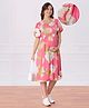 Bella Mama Woven  Half Sleeves Maternity Dress  With Flower  Print -Pink