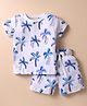 Ollypop Sinker Knit Half Sleeves T-Shirt and Shorts Set With Palm Tree Print - White