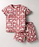 Ollypop Sinker Knit Half Sleeves T-Shirt and Shorts Set With Beach Theme Print - Red