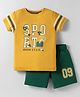 Lazy Bones Sinker Knit Half Sleeves T-Shirt & Shorts Set With Sport Print - Mustard & Green