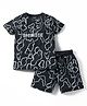 Lazy Bones Sinker Knit Half Sleeves Printed T-Shirt & Shorts Co-Ord Set - Black