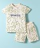 Lazy Bones Sinker Knit Half Sleeves Printed T-Shirt & Shorts Co-Ord Set - Cream