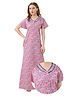 Piu Cotton Woven Half Sleeves Floral Printed Plus Size Maternity Nighty With Nursing Access - Pink