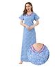 Piu Cotton Woven Half Sleeves Floral Printed Plus Size Maternity Nighty With Nursing Access - Blue