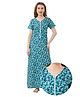 Piu Cotton Woven Half Sleeves Floral Printed Maternity Nighty With Nursing Access - Green