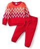 Babyhug Knitted Full Sleeves Sweater Set with Chevron Design - Red