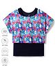 Pine Active Knit Half Sleeves Printed Crop Top With Inner Vest - Navy Blue