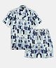 CAVIO Cotton Full Sleeves Geometric Printed Coordinating Shirt & Shorts Set - White & Blue