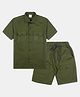 CAVIO Cotton Half Sleeves Abstract Printed Shirt & Coordinating Shorts Set - Olive Green