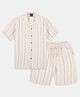 CAVIO Half Sleeves Striped Shirt With Coordinating Shorts Set - Khaki