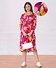 Bella Mama Woven Half Sleeves Maternity Dress With Leaves Print - Pink