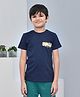 YOUMAA 100% Cotton Half Sleeves T-Shirt With Jungle Theme Graphics Print - Navy Blue