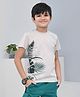 YOUMAA 100% Cotton Half Sleeves T-Shirt With Tropical Forest Theme Graphics Print - Beige
