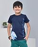 YOUMAA 100% Cotton Half Sleeves T-Shirt With Animal Leopard Theme Graphics Print - Navy Blue