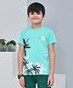 YOUMAA 100% Cotton Half Sleeves T-Shirt With Tropical Forest Theme Graphics Print - Aqua Green