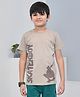 YOUMAA 100% Cotton Half Sleeves T-Shirt With Skating Theme Graphics Print - Trench Grey