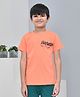 YOUMAA 100% Cotton Half Sleeves T-Shirt With Skating Theme Graphics Bold Print - Peach Orange
