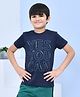 YOUMAA 100% Cotton Half Sleeves T-Shirt With Typography Theme Graphics Bold Print - Navy Blue
