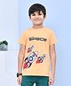 YOUMAA 100% Cotton Half Sleeves T-Shirt With Three Rocket Theme Graphics Bold Print - Buff Orange