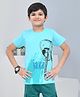 YOUMAA 100% Cotton Half Sleeves T-Shirt With Guitar Print Musical Theme Graphics Print - Turquoise Blue