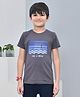YOUMAA 100% Cotton Half Sleeves T-Shirt With Abstract Theme Graphics Print - Charcoal Grey