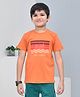 YOUMAA 100% Cotton Half Sleeves T-Shirt With Abstract Theme Graphics Print - Rust