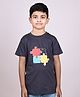YOUMAA 100% Cotton Half Sleeves T-Shirt With Puzzle Game Abstract Theme Graphics Print - Charcoal Grey