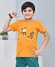 YOUMAA 100% Cotton Half Sleeves T-Shirt With Tyography Theme Graphics Bold Print - Mustard