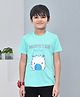 YOUMAA 100% Cotton Half Sleeves T-Shirt With Cartoon Monster Theme Graphics Print - Sage Green