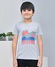 YOUMAA 100% Cotton Half Sleeves T-Shirt With Mountain Vacation Theme Graphics Print Light Grey