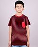 YOUMAA 100% Cotton Half Sleeves T-Shirt With Stripes Print - Red