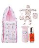 Cute Landings 12 Items Baby Shower Gift Set for New Born Clothes Muslin Sleeping Bag Feeding Bottle & Cover- MultiColor