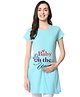 FFlirtygo Cotton Half Sleeves Baby On The Way Text Printed Maternity Top - Turquoise