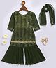 JBN Creation Georgette Three Fourth Sleeves Threadwork Embroidered Sequins & Lace Embellished Kurta Sharara With Dupatta Set - Olive Green