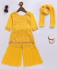 JBN Creation Georgette Three Fourth Sleeves Threadwork Embroidered Sequins & Lace Embellished Kurta Sharara With Dupatta Set - Yellow