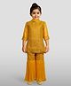 JBN Creation Georgette Three Fourth Sleeves Threadwork Embroidered Sequins & Lace Embellished Kurta Sharara With Dupatta Set - Yellow