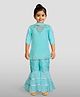 JBN Creation Silk Blend Three Fourth Sleeves Stones & Gota Lace Embellished Kurta & Sharara With Dupatta Set - Aqua Blue