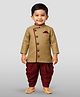 JBN Creation Cotton Blend Full Sleeves Textured Button Detailed Kurta With Dhoti Set - Brown