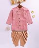 JBN Creation Cotton Blend Full Sleeves Textured Button Detailed Kurta With Dhoti Set - Pink