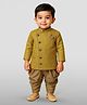 JBN Creation Cotton Blend Full Sleeves Textured Button Detailed Kurta With Dhoti Set - Yellow