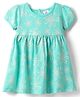 Ollypop Sinker Knit Half Sleeves Frock With Floral Print - Aqua Blue