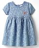 Ollypop Sinker Knit Half Sleeves Frock With Floral Print - Blue