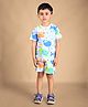 DEAR TO DAD Pure Cotton Half Sleeves Sea Life Printed Tee With Shorts Set - White