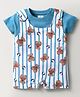 First Smile Interlock Knit Half Sleeves Rompers With Bear Print - Blue