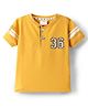 Ollypop Sinker Knit Half Sleeves Henley Neck  T-Shirt with Number & Text Embroidery  - Yellow