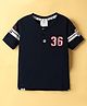 Ollypop Sinker Knit Half Sleeves T-Shirt with Henley Neck With Number Embroidery Text - Navy Blue