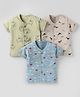 Pink Rabbit Single Jersey Knit Half Sleeves Front Open Vests with Animal & Car Print Pack of 3 - Beige Light Blue & Green