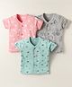 Pink Rabbit Single Jersey Knit Half Sleeves Front Open Jhablas With Animal & Vehicles Print Pack Of 3 - Pink grey & Light Blue