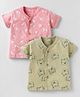 Pink Rabbit Single Jersey Knit Half Sleeves Front Open Jhablas with Animal Print Pack of 2 - Pink & Olive Green